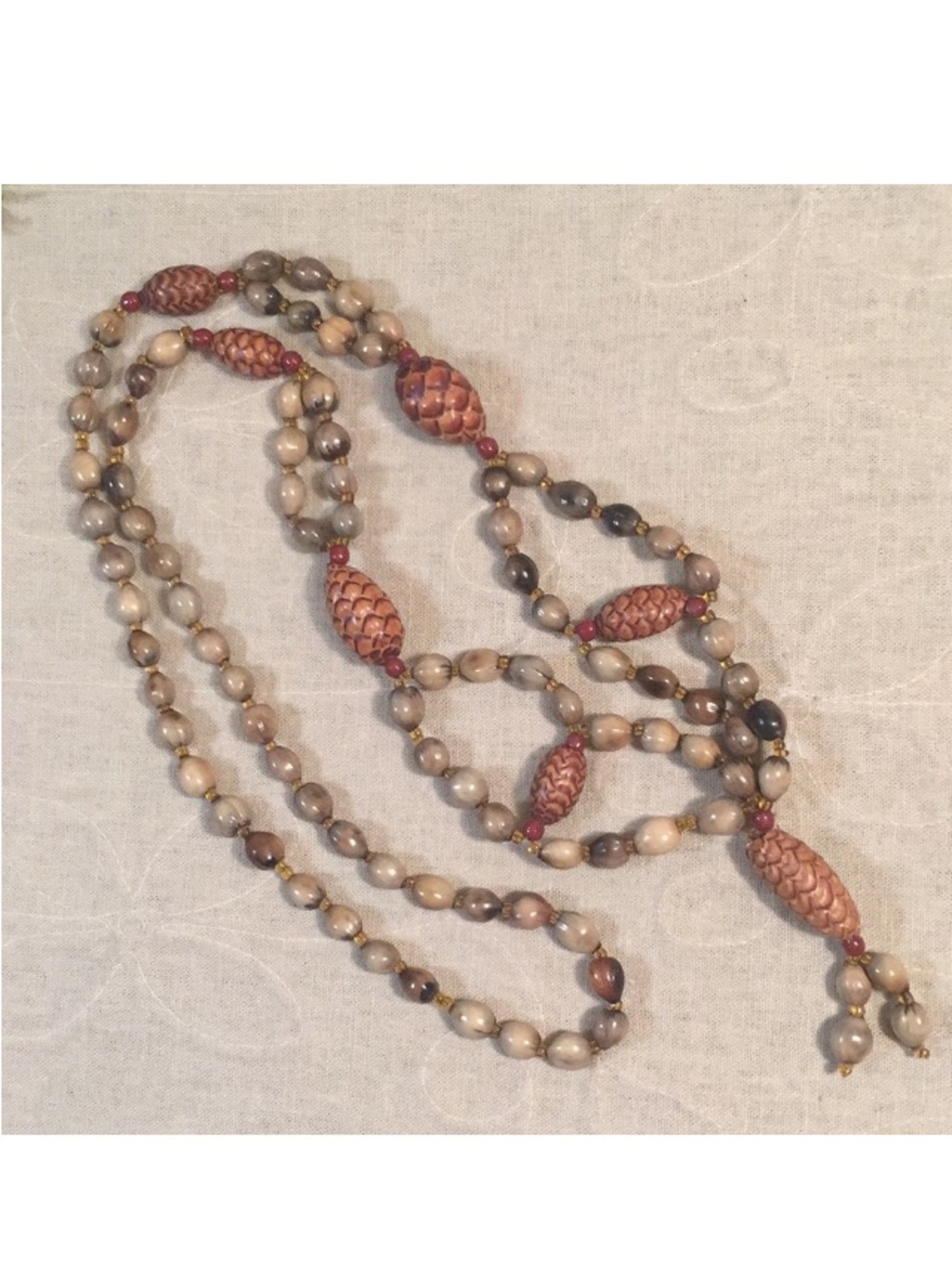 Natural Nut Seed Pods And Beads Necklace Earthy Boho Fall